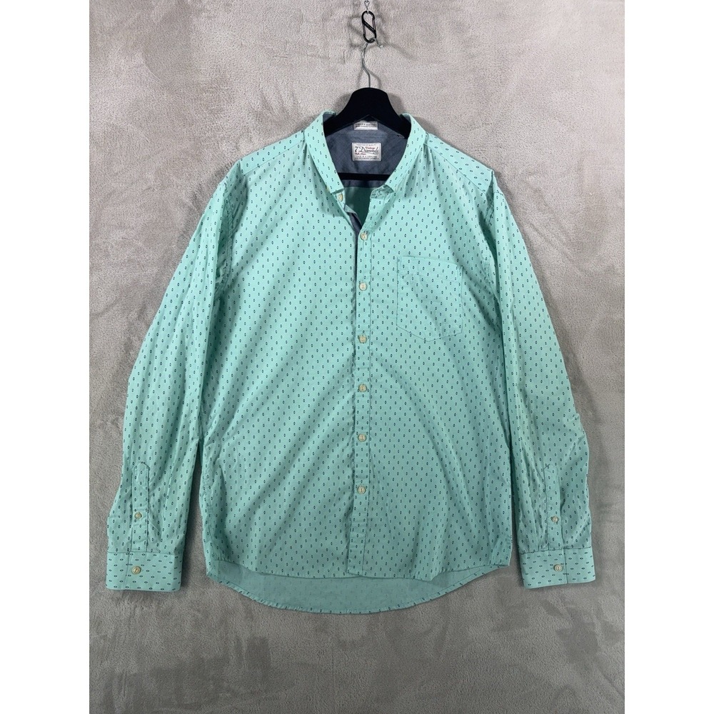 7 Diamonds Button Down Shirt Mens Size XL Green Geometric Casual Stretch